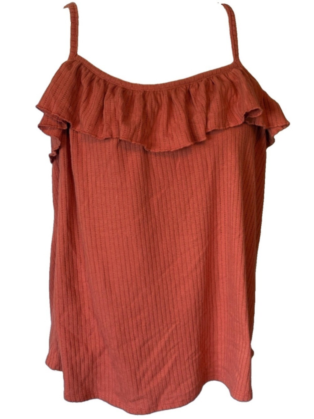 Maurices Ribbed Ruffle Tank Top Cami Rust Orange Terracotta Boho Cottagecore M
